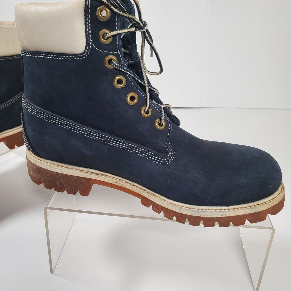 Timberland Men’s Premium 6-Inch Waterproof Boots 8.5M Navy Nubuck White Collar - Picture 7 of 16